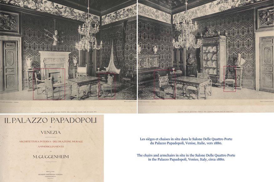 The seats  coming from an exceptional furniture set realized by Moses Michelangelo Guggenheim for the Palazzo Papadopoli in Venice, Italy-9