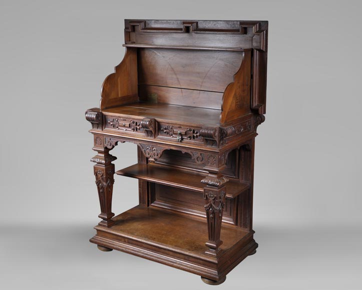 Beautiful antique carved walnut wood dining room set by the french cabinetmaker Paul Mazaroz-15