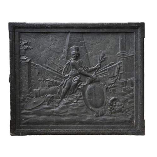 Antique cast iron fireback with Metz city coat of arms