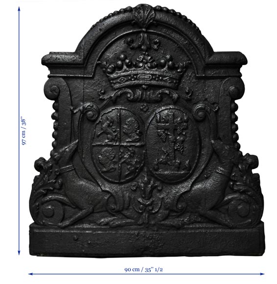 Antique cast iron fireback with wedding coat of arms of Gilles Brunet, Marquis of la Palisse, and Françoise-Suzanne Bignon Antique cast iron fireback with wedding coat of arms of Gilles Brunet, Marquis of la Palisse, and Françoise-Suzanne Bignon-7