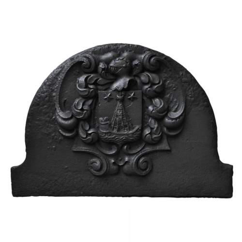 Beautiful curved cast iron fireback with Paris coat of Arms