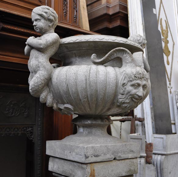 Louis LONATI, Pair of Vases with tritons and fauns decor, with their original bases-2