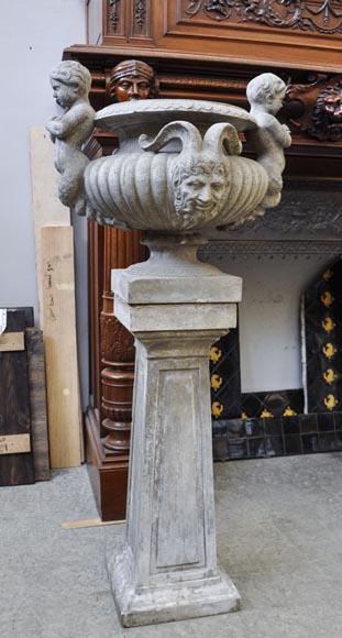 Louis LONATI, Pair of Vases with tritons and fauns decor, with their original bases-3