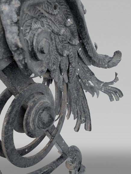 Wrought iron bracket with winged chimera decoration-2