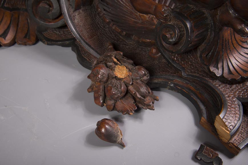 Pair of applied consoles in carved walnut with putti decor, Napoleon 3 period-8