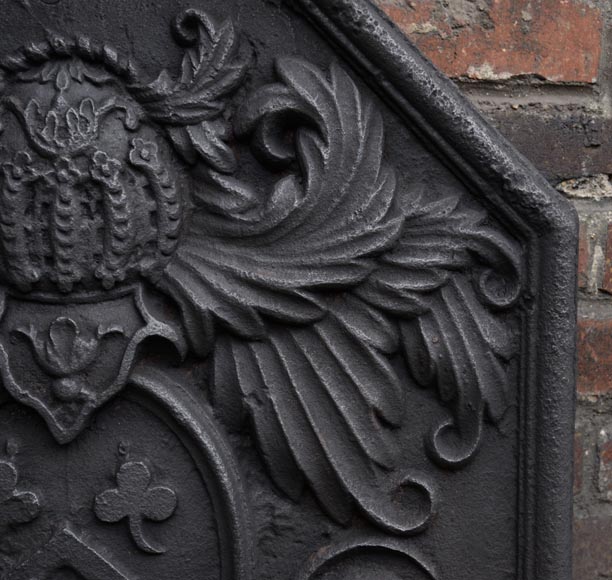 Antique 18th-century fireback with the coat of arms of the Fontaine de Biré family-4