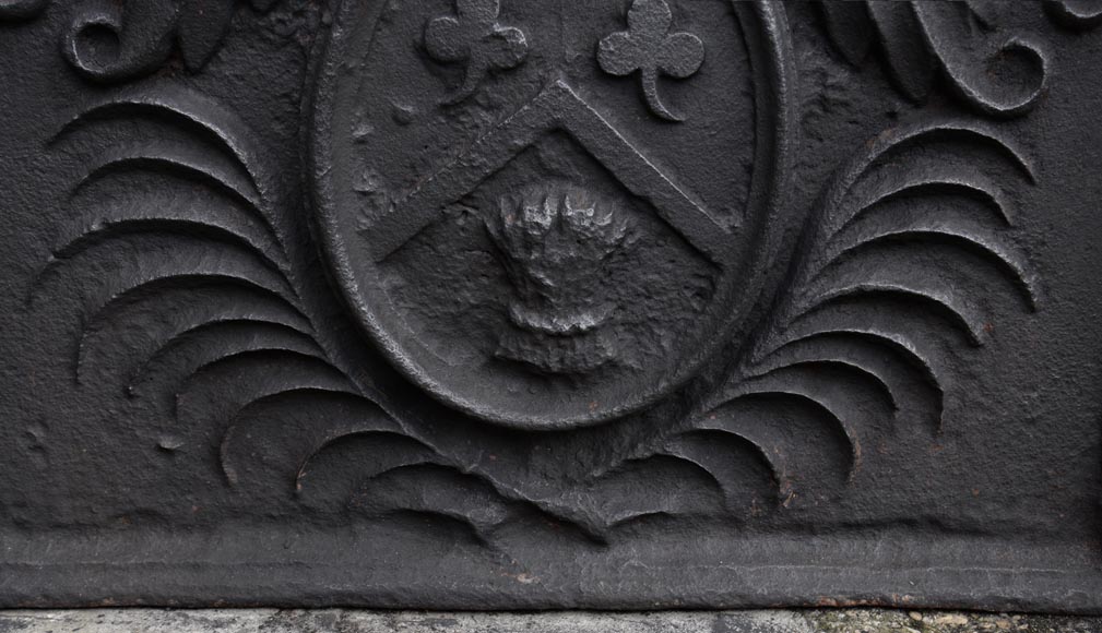 Antique 18th-century fireback with the coat of arms of the Fontaine de Biré family-5