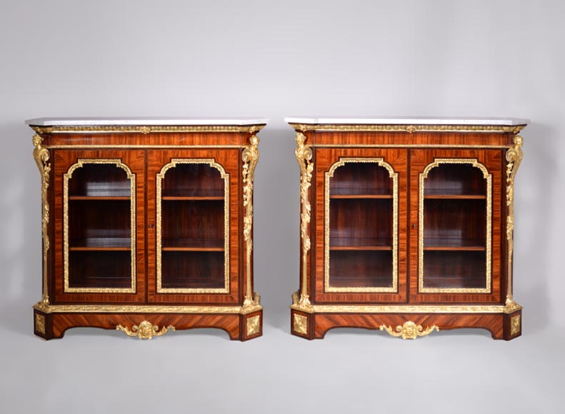 Georges Alphonse MONBRO (attributed to), Pair of low bookcases with bronze espagnolettes -0