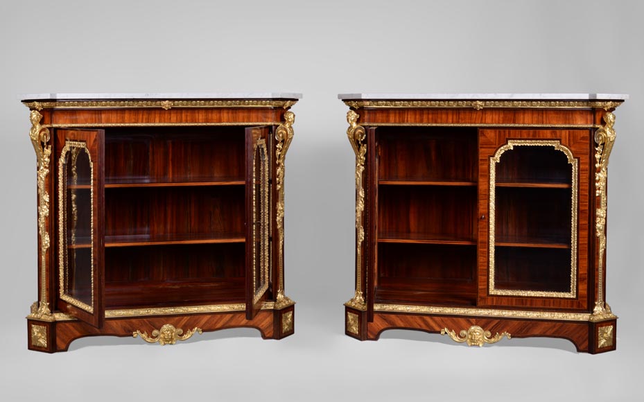 Georges Alphonse MONBRO (attributed to), Pair of low bookcases with bronze espagnolettes -11