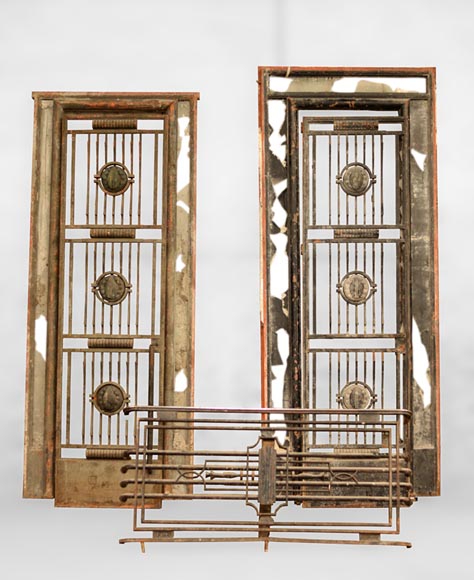 POILLERAT Gilbert - Art Deco pair of doors and window railing, wrought iron and bronze, 1936-0