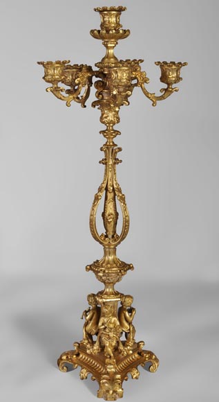 Gilt bronze 19th-century Romantic clock set with the Four Seasons-6