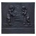 Putti Forging Cupid's Arrows, antique cast iron fireback