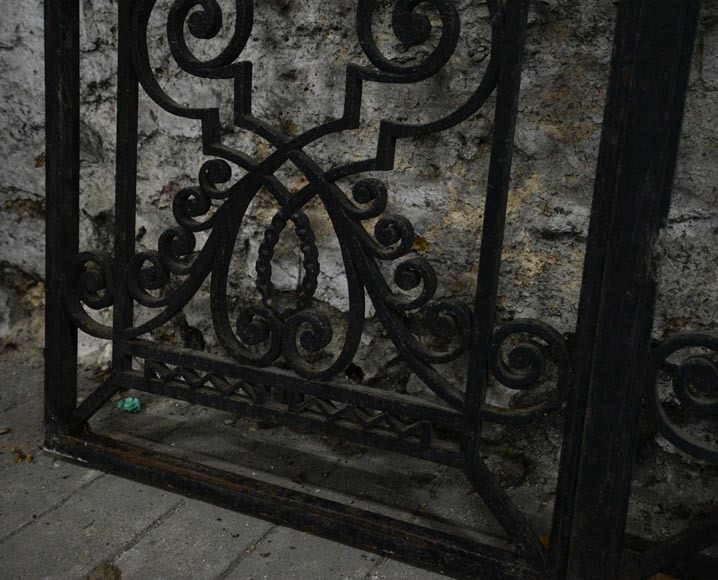 Antique Art Deco wrought iron door with fruit basket, 1930s-6