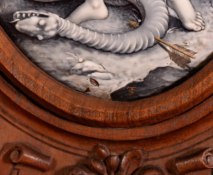MAZAROZ-RIBAILLIER & SOYER Théophile — Important Neo-Renaissance carved walnut display cabinet with painted enamel plaques MAZAROZ-RIBAILLIER & SOYER Théophile — Important Neo-Renaissance carved walnut display cabinet with painted enamel plaques-5