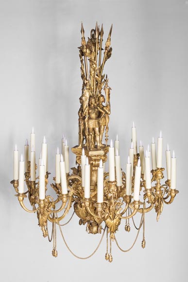 Jean-François-Théodore GECHTER (1795–1844) & Nicolas-Germain CHARPENTIER (1807–1864), Ensemble comprising a chandelier and a pair of wall sconces with standard and trophy holders-0