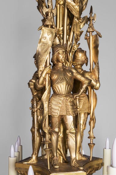 Jean-François-Théodore GECHTER (1795–1844) & Nicolas-Germain CHARPENTIER (1807–1864), Ensemble comprising a chandelier and a pair of wall sconces with standard and trophy holders-1