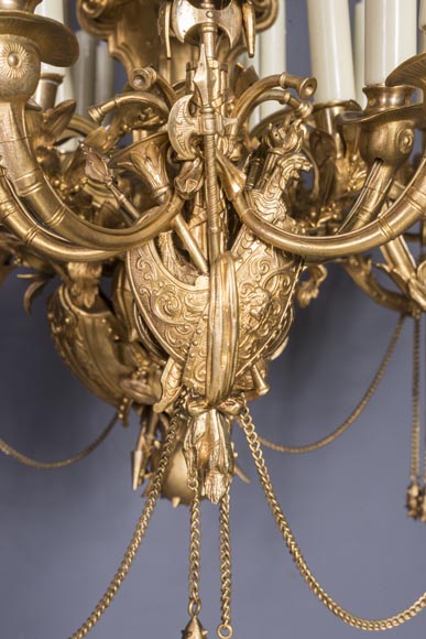Jean-François-Théodore GECHTER (1795–1844) & Nicolas-Germain CHARPENTIER (1807–1864), Ensemble comprising a chandelier and a pair of wall sconces with standard and trophy holders-6