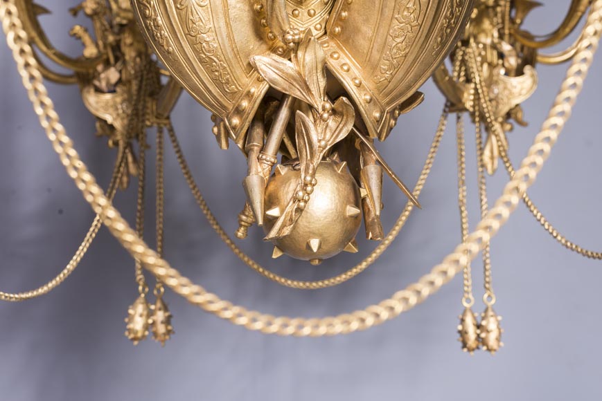 Jean-François-Théodore GECHTER (1795–1844) & Nicolas-Germain CHARPENTIER (1807–1864), Ensemble comprising a chandelier and a pair of wall sconces with standard and trophy holders-18