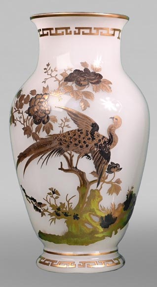 BACCARAT, Pair of Vases With Peacock, Rooster and Wader, circa 1880-1