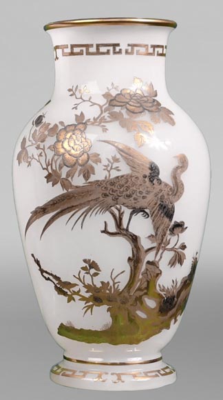 BACCARAT, Pair of Vases With Peacock, Rooster and Wader, circa 1880-2