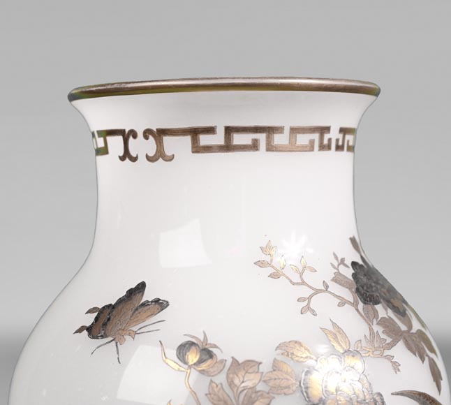 BACCARAT, Pair of Vases With Peacock, Rooster and Wader, circa 1880-3