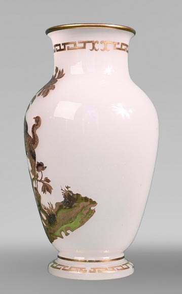 BACCARAT, Pair of Vases With Peacock, Rooster and Wader, circa 1880-7