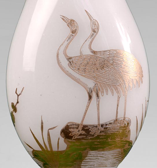 BACCARAT, Pair of Vases With Peacock, Rooster and Wader, circa 1880-10