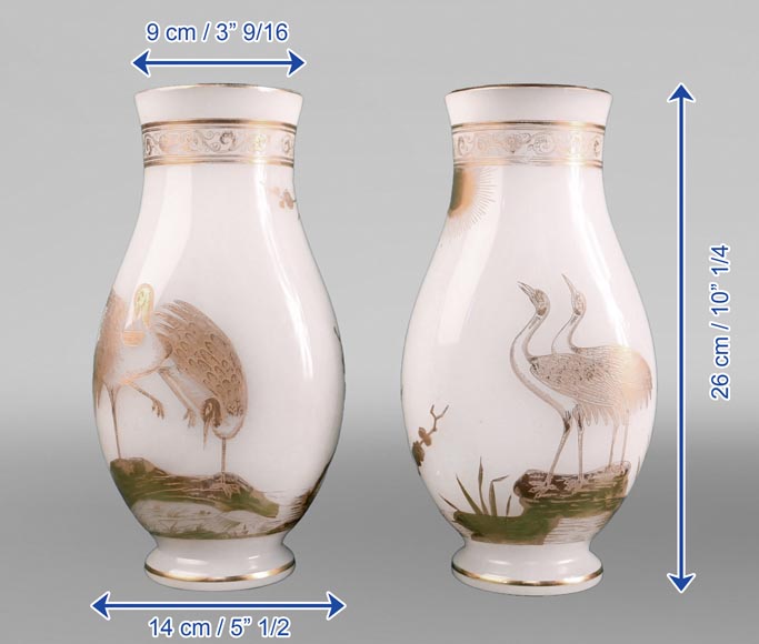 BACCARAT, Pair of Vases With Peacock, Rooster and Wader, circa 1880-11