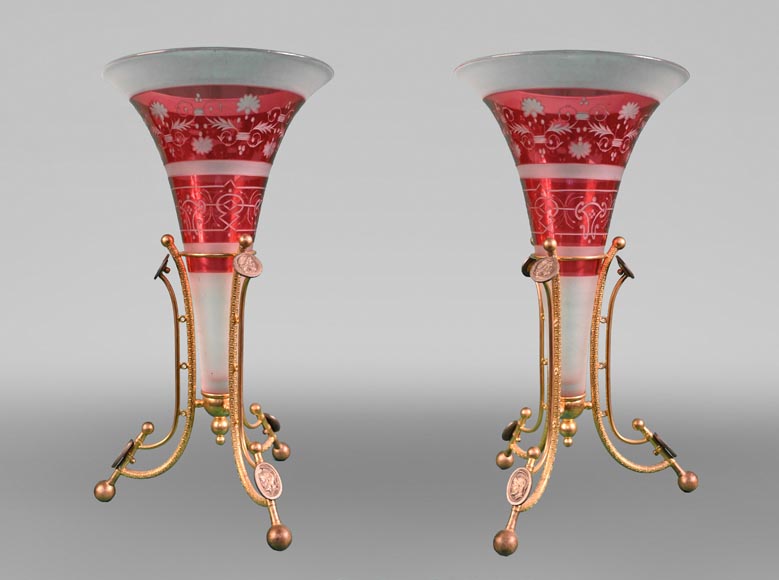 BACCARAT, Pair of Mounted Vases, circa 1878-0