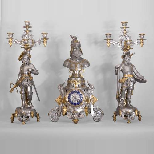 Carlo MAROCHETTI et Louis-Marie MORIS (attributed to), Troubadour-style Clock Set