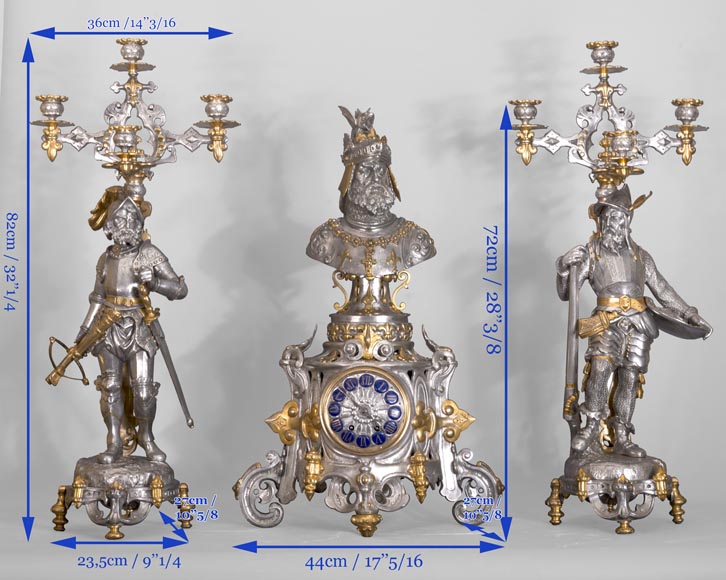 Carlo MAROCHETTI et Louis-Marie MORIS (attributed to), Troubadour-style Clock Set Carlo MAROCHETTI et Louis-Marie MORIS (attributed to), Troubadour-style Clock Set-9