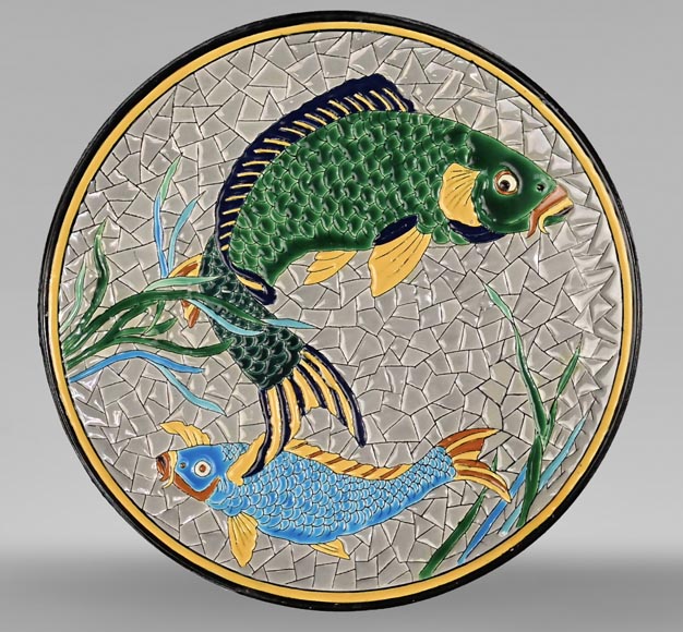 J. VIEILLARD & CIE Manufacture, A rare dish decorated with Koi carp in Japanese style-0