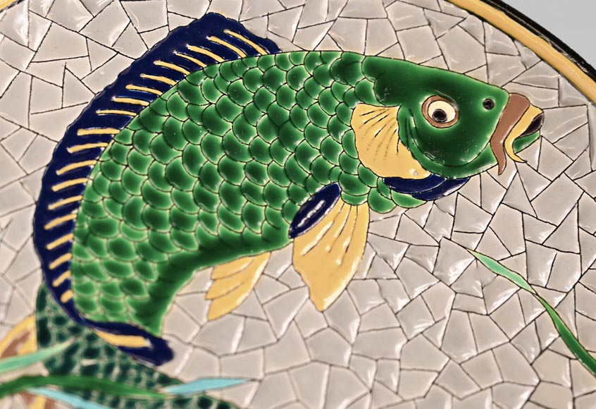 J. VIEILLARD & CIE Manufacture, A rare dish decorated with Koi carp in Japanese style-2