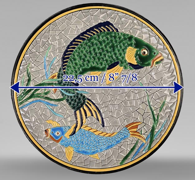 J. VIEILLARD & CIE Manufacture, A rare dish decorated with Koi carp in Japanese style-7