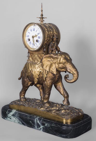 Christophe FRATIN (1801-1864) rare Asian elephant clock, in gilded and patinated bronze-0