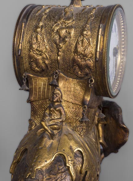 Christophe FRATIN (1801-1864) rare Asian elephant clock, in gilded and patinated bronze-3