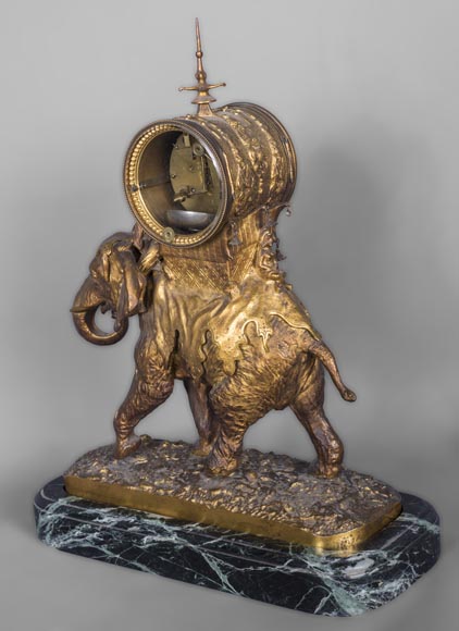 Christophe FRATIN (1801-1864) rare Asian elephant clock, in gilded and patinated bronze-4