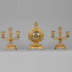 Ferdinand BARBEDIENNE (attributed to) - Gilded bronze set clock in the taste of Japan