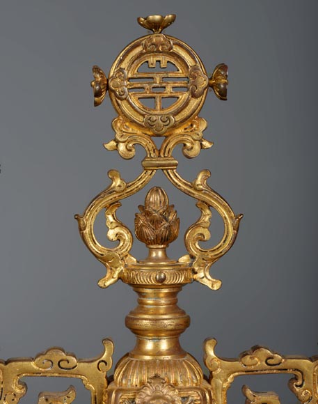 Ferdinand BARBEDIENNE (attributed to) - Gilded bronze set clock in the taste of Japan-12