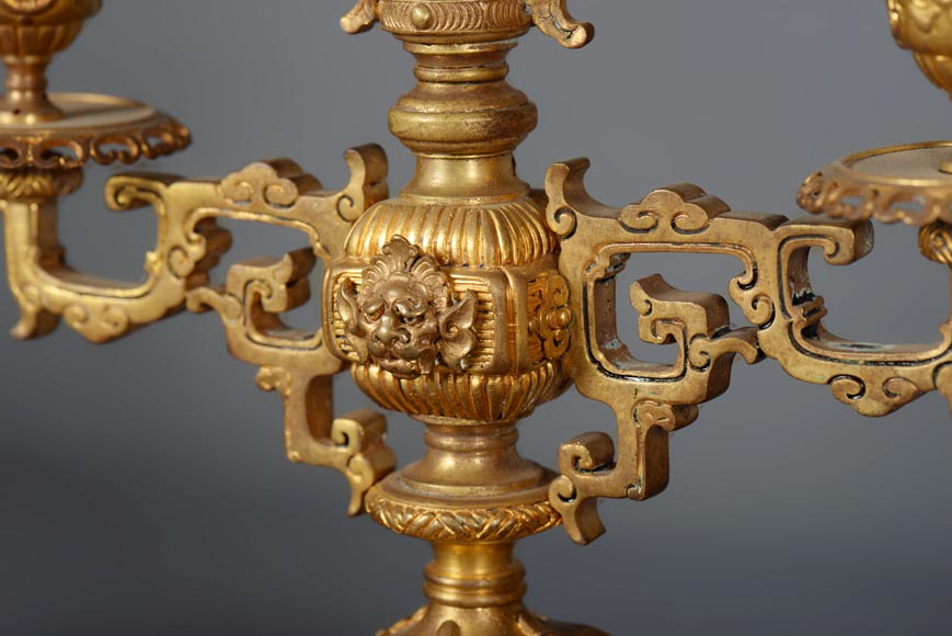 Ferdinand BARBEDIENNE (attributed to) - Gilded bronze set clock in the taste of Japan-13