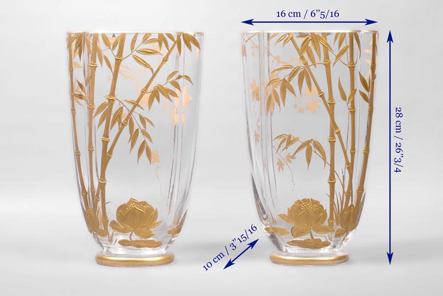 BACCARAT, Pair of Vases with Bamboo Decor, circa 1880-6