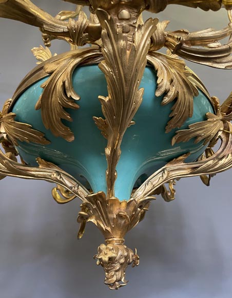Pair of gilt bronze and blue and pink porcelain chandeliers dating from the Napoleon III reign Pair of gilt bronze and blue and pink porcelain chandeliers dating from the Napoleon III reign-10