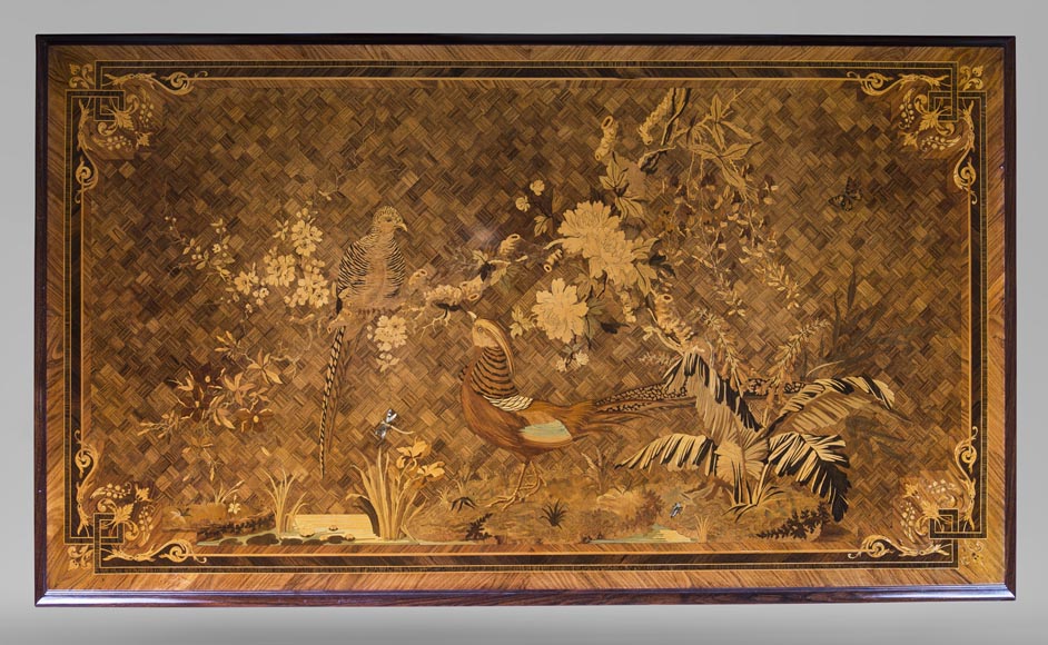 E.Martin (old Maison Rivart), Marquetry desk with lake landscape decoration, International Exhibition of 1889-2