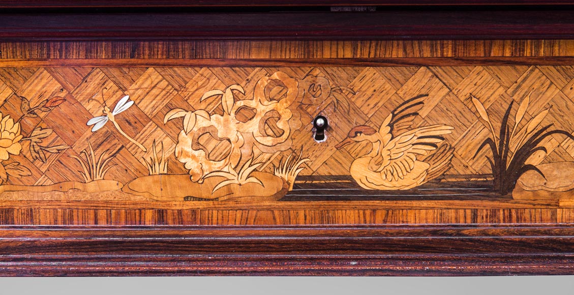 E.Martin (old Maison Rivart), Marquetry desk with lake landscape decoration, International Exhibition of 1889-7