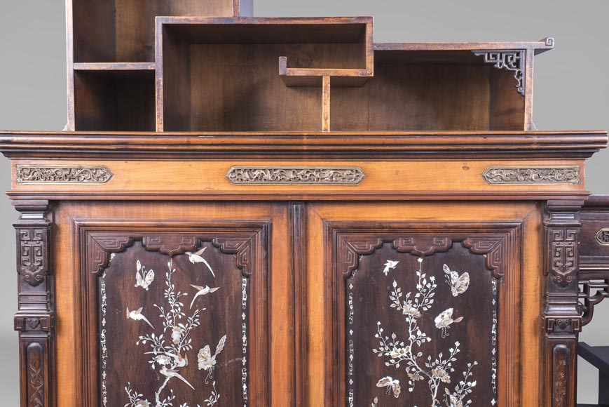 Japanese style cabinet bottom decorated with birds and mother-of-pearl butterflies-2