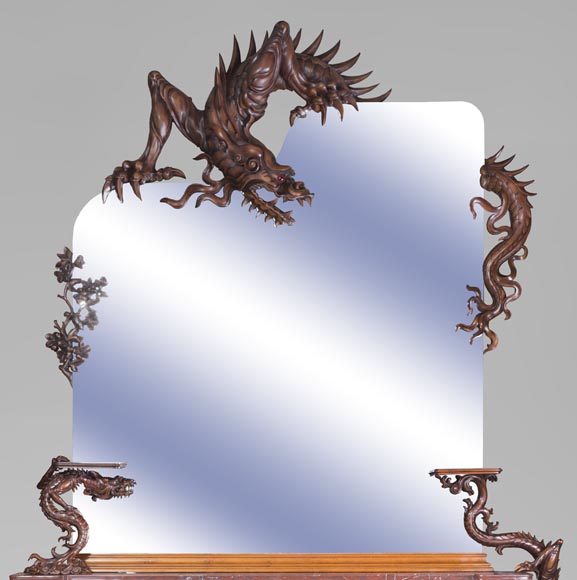 Maison des Bambous Alfred PERRET and Ernest VIBERT - Large Japanese-style cupboard and its mirror with dragons Maison des Bambous Alfred PERRET and Ernest VIBERT - Large Japanese-style cupboard and its mirror with dragons-1