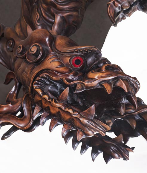 Maison des Bambous Alfred PERRET and Ernest VIBERT - Large Japanese-style cupboard and its mirror with dragons Maison des Bambous Alfred PERRET and Ernest VIBERT - Large Japanese-style cupboard and its mirror with dragons-3