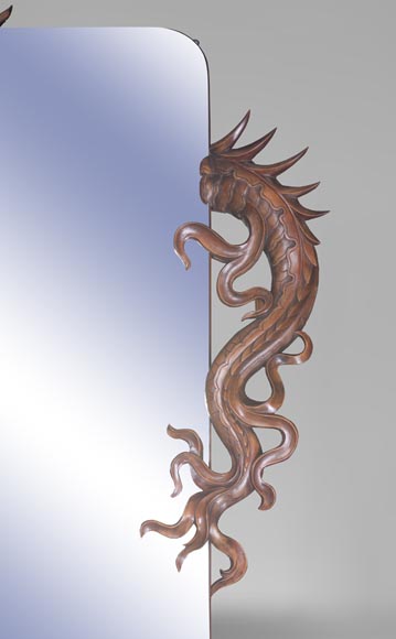 Maison des Bambous Alfred PERRET and Ernest VIBERT - Large Japanese-style cupboard and its mirror with dragons Maison des Bambous Alfred PERRET and Ernest VIBERT - Large Japanese-style cupboard and its mirror with dragons-7