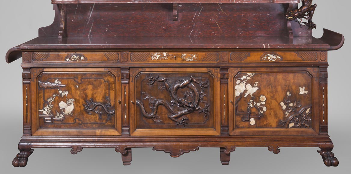 Maison des Bambous Alfred PERRET and Ernest VIBERT - Large Japanese-style cupboard and its mirror with dragons Maison des Bambous Alfred PERRET and Ernest VIBERT - Large Japanese-style cupboard and its mirror with dragons-9