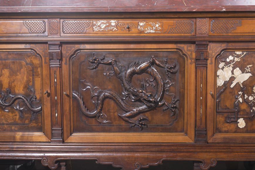 Maison des Bambous Alfred PERRET and Ernest VIBERT - Large Japanese-style cupboard and its mirror with dragons Maison des Bambous Alfred PERRET and Ernest VIBERT - Large Japanese-style cupboard and its mirror with dragons-10